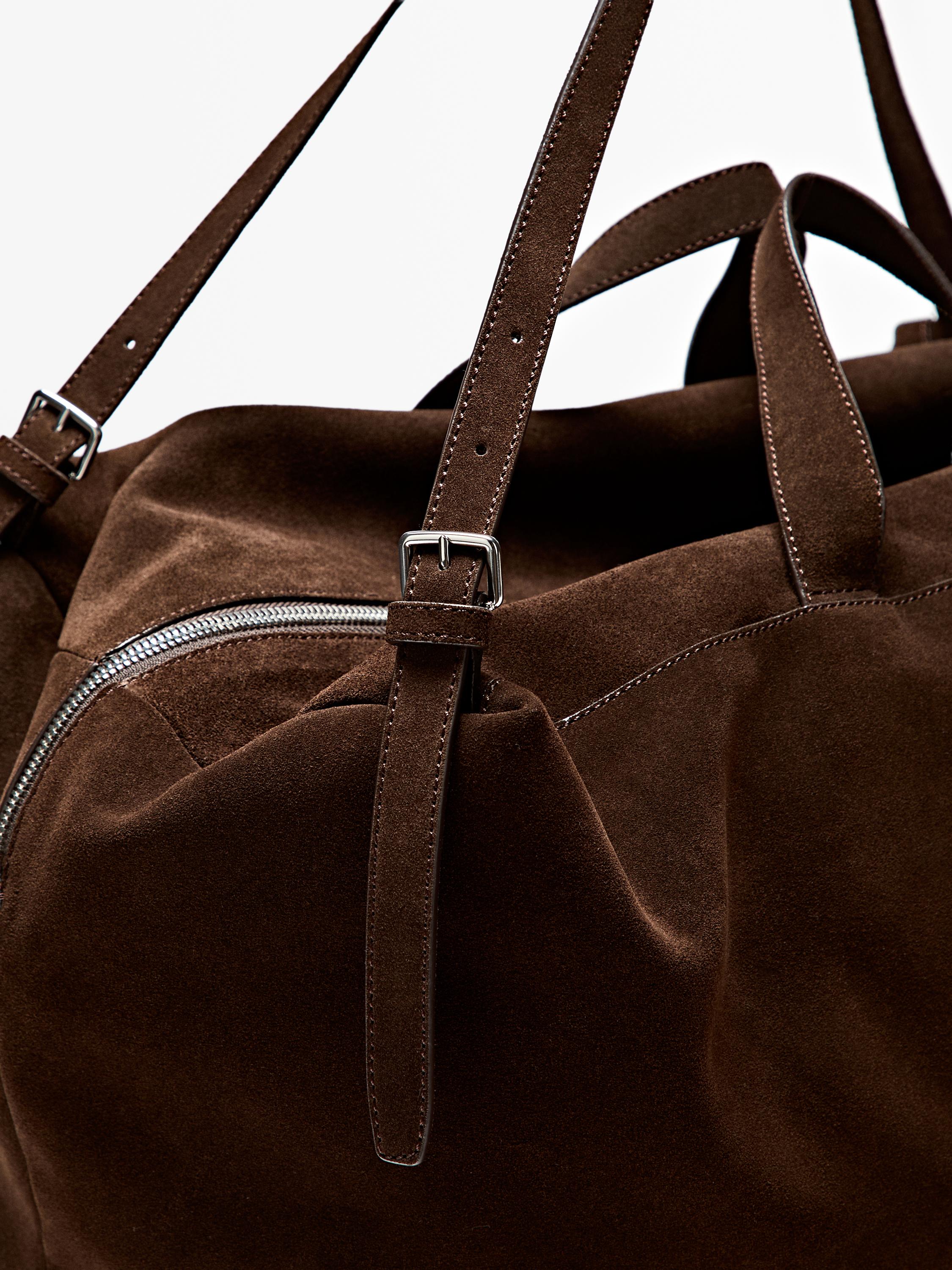 Suede leather maxi duffle bag